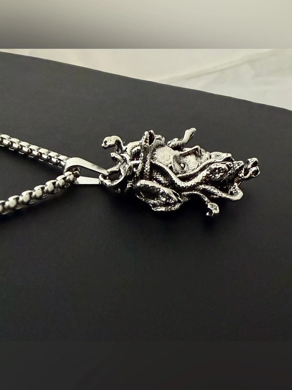 Gothic Silver Medusa Gorgon Pendant Necklace